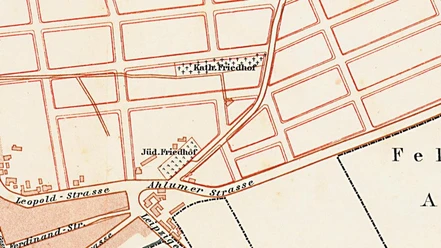 Station 4/5: Jüdischer Friedhof und Katholischer Friedhof - Lage des jüdischen und katholischen Friedhofs (1899)