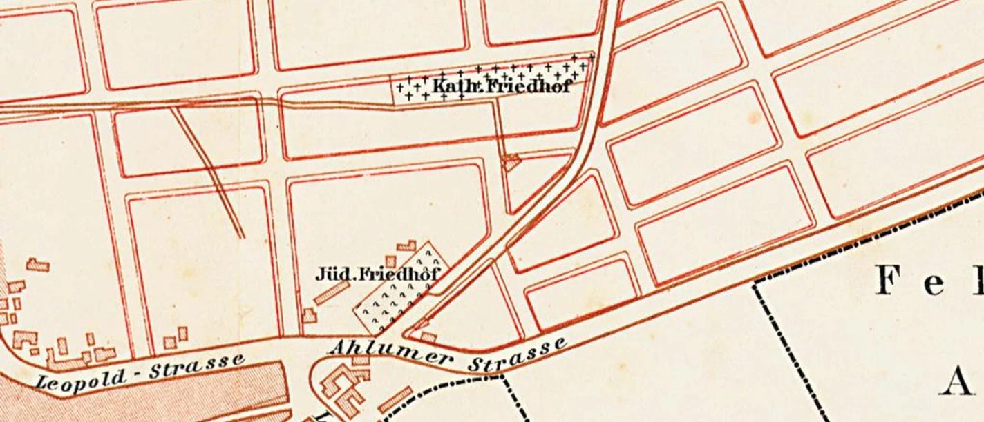 Station 4/5: Jüdischer Friedhof und Katholischer Friedhof - Lage des jüdischen und katholischen Friedhofs (1899)