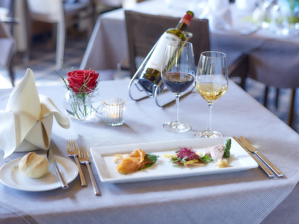 View of the set table in the restaurant