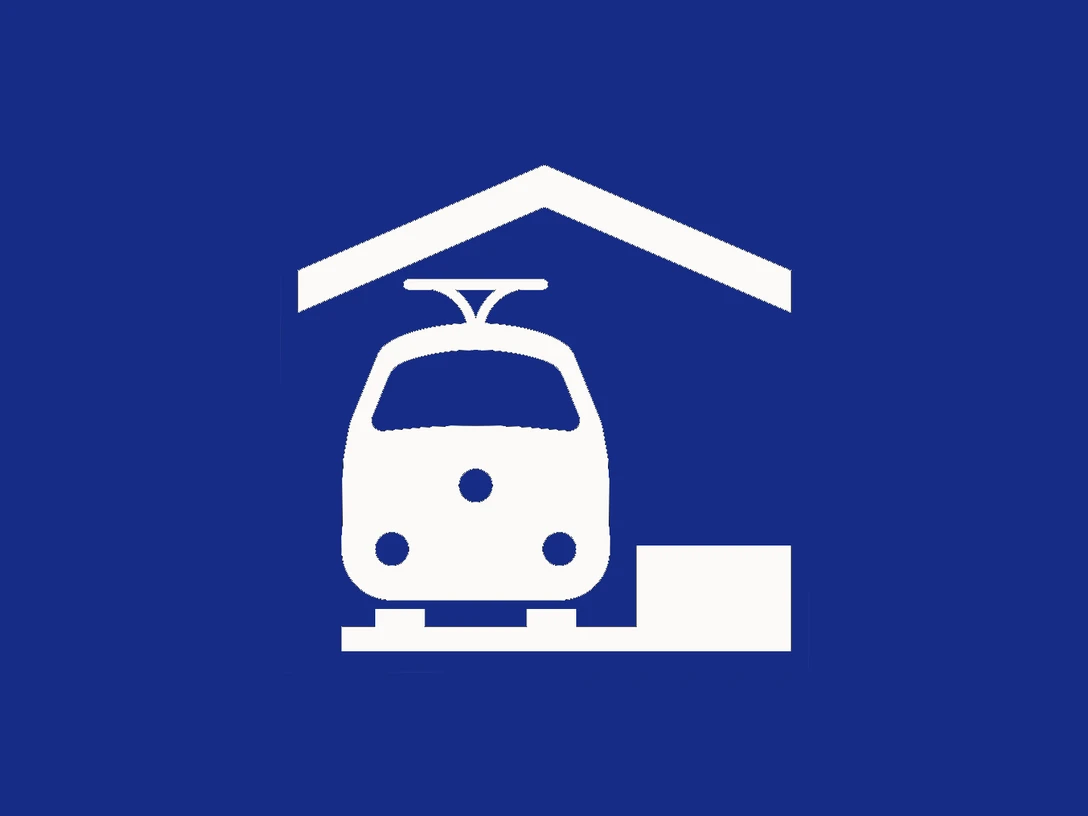 Weißes Zugsymbol auf blauem Untergrund