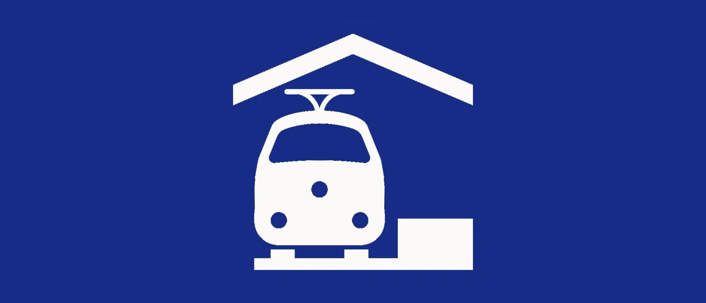 Weißes Zugsymbol auf blauem Untergrund