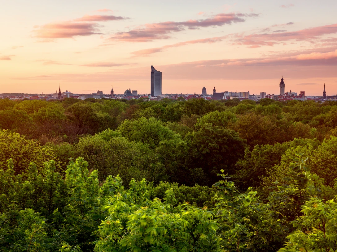Skyline Leipzig vom Rosental - Grünes Leipzig Blick vom Wackelturm über die Skyline und auf den Park Rosental nahe am Zoo Leipzig, Skyline, Panorama Tower, City-Hochhaus, FreizeitPohled z věže Wackelturm na panorama města a park Rosental u lipské zoo, panorama města, Panorama Tower, městský mrakodrap City-Hochhaus, volný časView of the city skyline and Rosental Park near Leipzig Zoo from the "Wackelturm" observation tower, skyline, Panorama Tower, City Tower, leisure timeVue depuis la Wackelturm sur l’horizon et sur le parc Rosental près du zoo de Leipzig, horizon, Panorama Tower, gratte-ciel City-Hochhaus, loisirsWidok z wieży Wackelturm ukazujący panoramę miasta i teren parku Rosental w pobliżu lipskiego zoo, panorama miasta, wieża widokowa, City-Hochhaus, wypoczynek