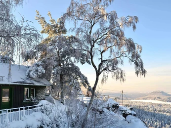 Bergwirtschaft Papststein Winter Verschneite Landschaft mit einem Holzhaus links, umgeben von schneebedeckten Bäumen und einem klaren blauen Himmel im Hintergrund.Snowy landscape with a wooden house on the left, surrounded by snow-covered trees and a clear blue sky in the background.Zasněžená krajina s dřevěným domem vlevo, obklopená zasněženými stromy a jasnou modrou oblohou v pozadí.Śnieżny krajobraz z drewnianym domem po lewej stronie, otoczony ośnieżonymi drzewami i czystym błękitnym niebem w tle.Besneeuwd landschap met een houten huis aan de linkerkant, omringd door besneeuwde bomen en een helderblauwe lucht op de achtergrond.Paesaggio innevato con una casa di legno sulla sinistra, circondata da alberi innevati e un cielo azzurro sullo sfondo.