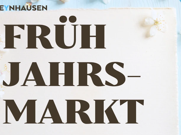 Frühjahrsmarkt Zu sehen ist ein Flyer, der einen Frühjahrmarkt in Bad Oeynhausen ankündigt. Zudem ist der Flyer mit einem hellen und frühlingshaften Hintergrund gestaltete worden. Der Text ist in schwarzer und serienbetonter Schrift gehalten.