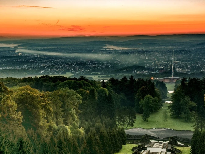 Kassel Bergpark Wilhelmshoehe Sonnenuntergang