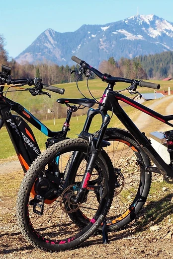 E-Biker und Mountainbiker gemeinsam unterwegs