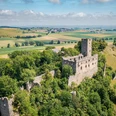 Luftbild auf die Burgruine Niederhaus