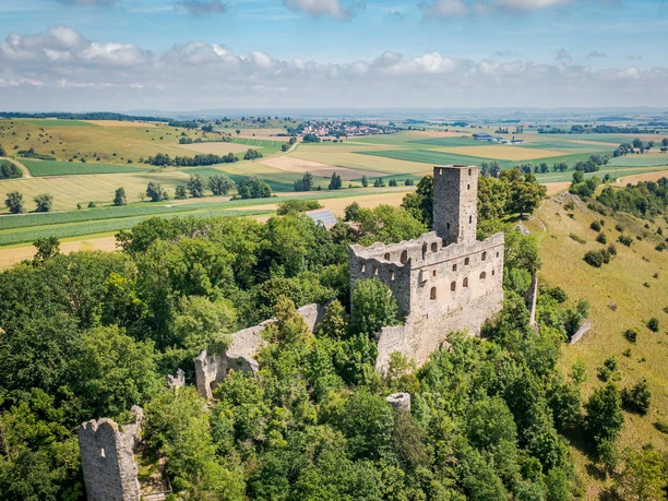 Luftbild auf die Burgruine Niederhaus