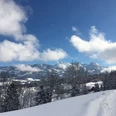 Blick nach Riedle und auf die verschneiten Allgäuer Alpen