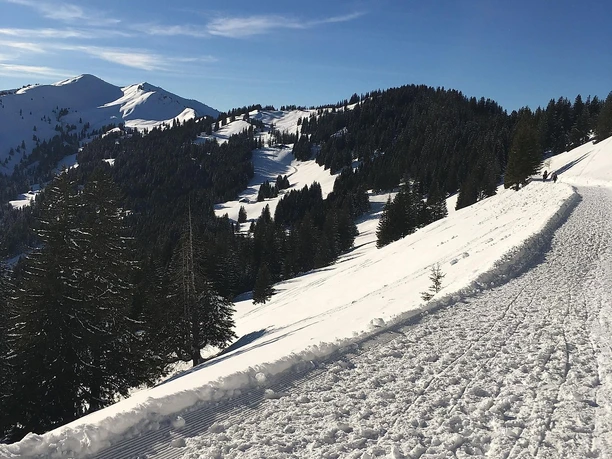 Gewalzter Winterwanderweg an der Hörnerbahn
