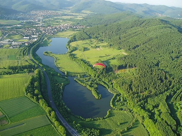 Perfstausee Breidenstein von oben