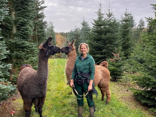 Waldbaden mit Lamas und Alpakas