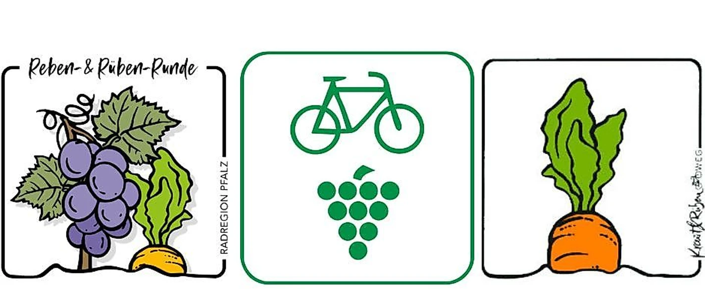 Logos Radtour Reben&Rüben-Runde, Radweg Deutsche Weinstraße, Kraut- und Rüben-Radweg