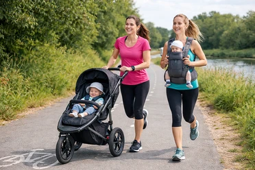 Fit mit Baby/Kleinkind auf dem Radweg