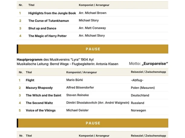 Programm Jahreskonzert MV Ayl