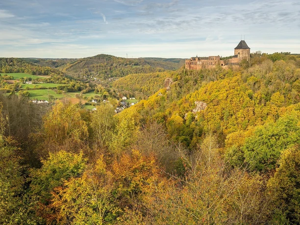 Blick auf Burg Nideggen und Das Rurtal