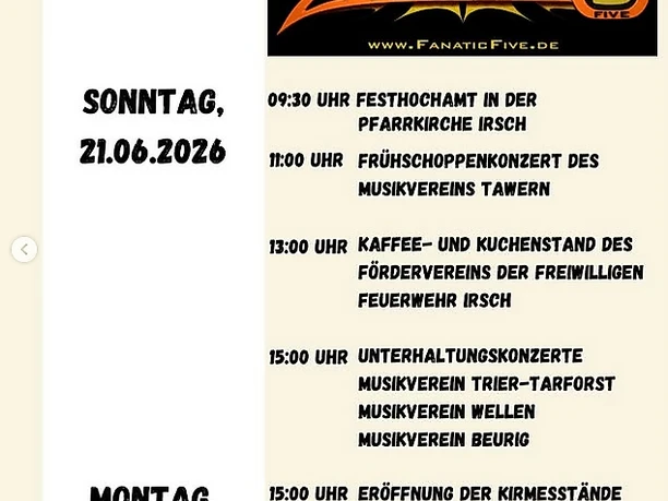Programm Irscher Kirmes 2026