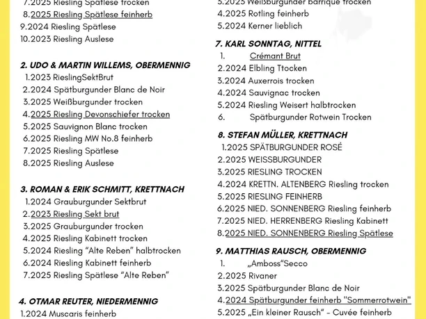 Weinliste TÄLCHEN WeinKulTour