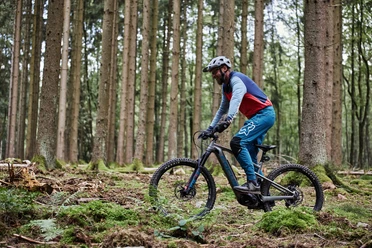 Radfahrer im Wald