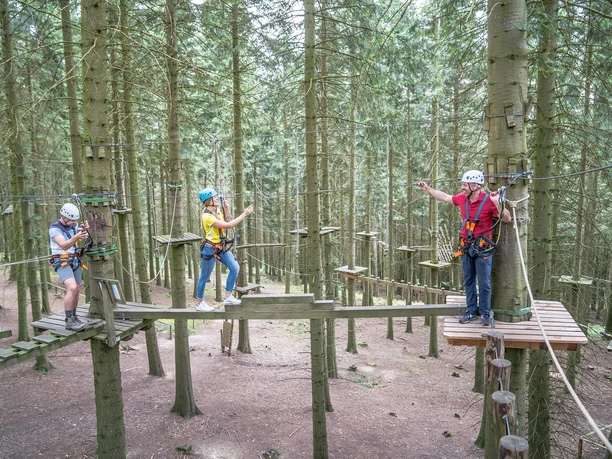 Hoch hinauf im Hochseilgarten Hoch hinauf im Hochseilgarten