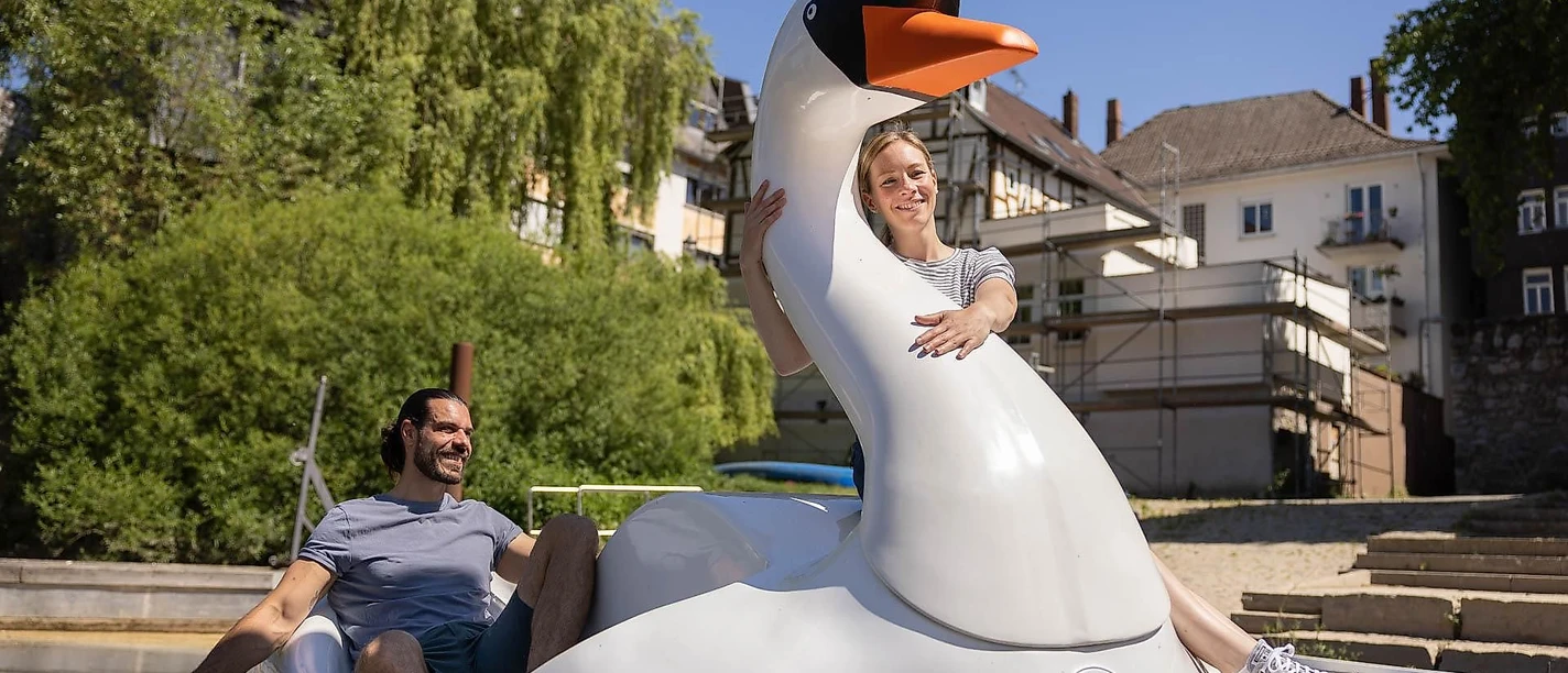 Tretbootfahren mit dem Schwan