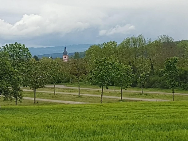 Blick auf Markuskirche und Stellplatz