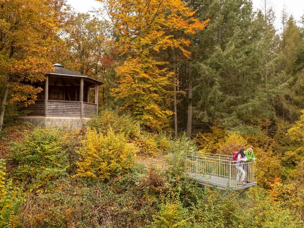 Hütte und Steg am Burgberg