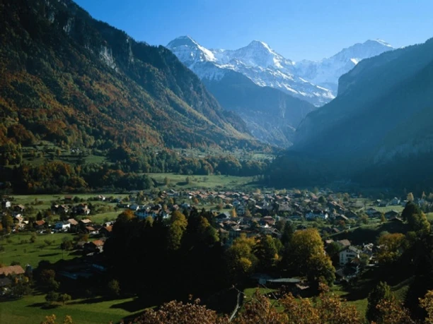 View of Wilderswil, with Eiger, Mönch, and Jungfrau in the background