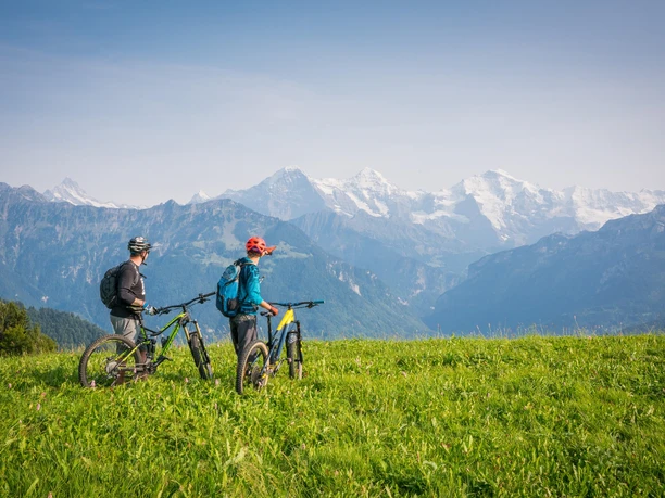 View of the imposing Eiger, Mönch, and Jungfrau triad