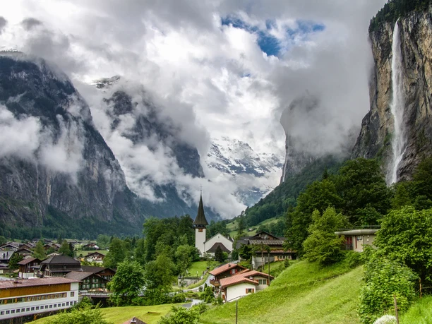 Lauterbrunnen Valley - Lauterbrunnen with the impressive Staubbach Falls