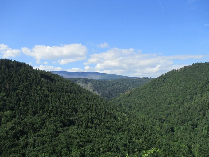Vom Ilsestein bietet sich eine grandiose Sicht über die Harzer Wälder, bis hinauf zum Brocken.