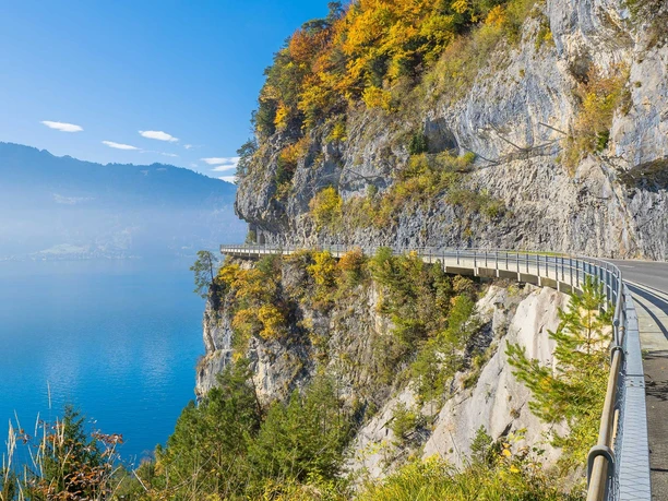 View from the road between Sundlauenen and the Beatus Caves of Lake Thun