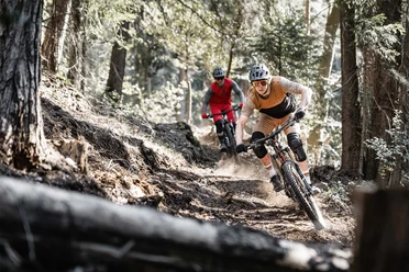 Deux vététistes de descente sur le parcours Heartbeat de Beatenberg à Beatenbucht