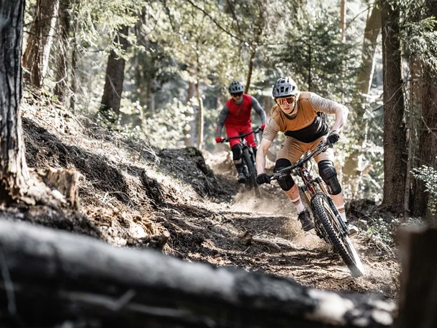 Zwei Downhill Biker auf dem Heartbeat Trail von Beatenberg zur Beatenbucht