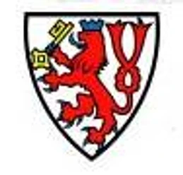 City of Radevormwald The coat of arms shows a red lion with a crown, golden key and horseshoe on a white shield.