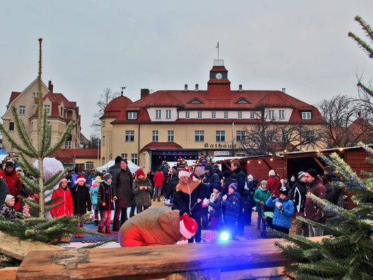 Kerstmarkt van Markkleeberg rond de Ice_Rathausplatz_Stadtverwaltung Markkleeberg.JPG Kleurrijke drukte en veel bezoekers op de kerstmarkt voor het stadhuis van Markkleeberg.