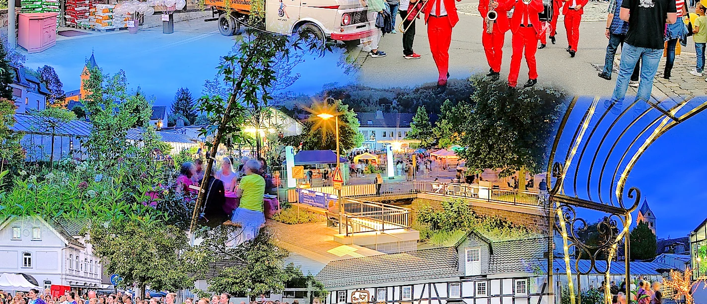 Collage of the Long Night of the Republic with marching band, dance groups and local views